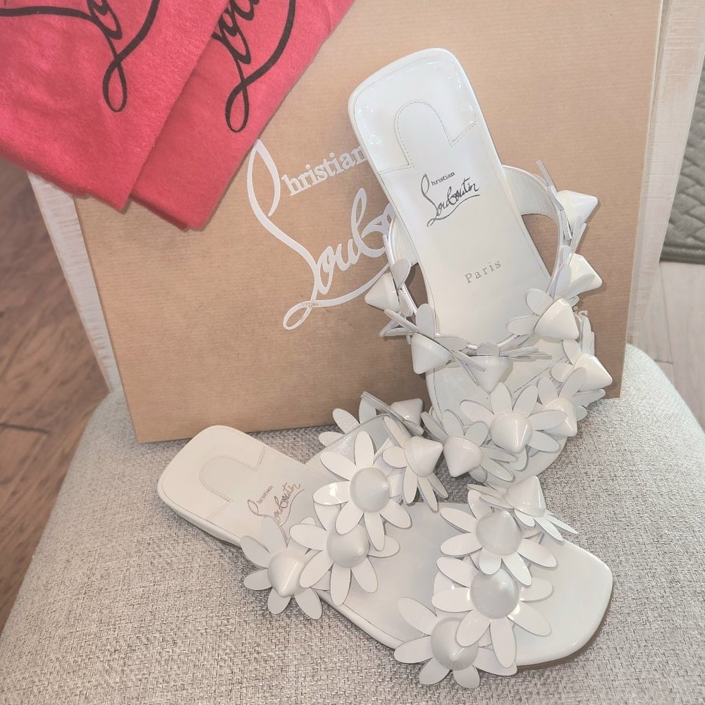Christian Louboutin DAISYNA Spikes Daisy Flower Flat Mule Sandals Shoes